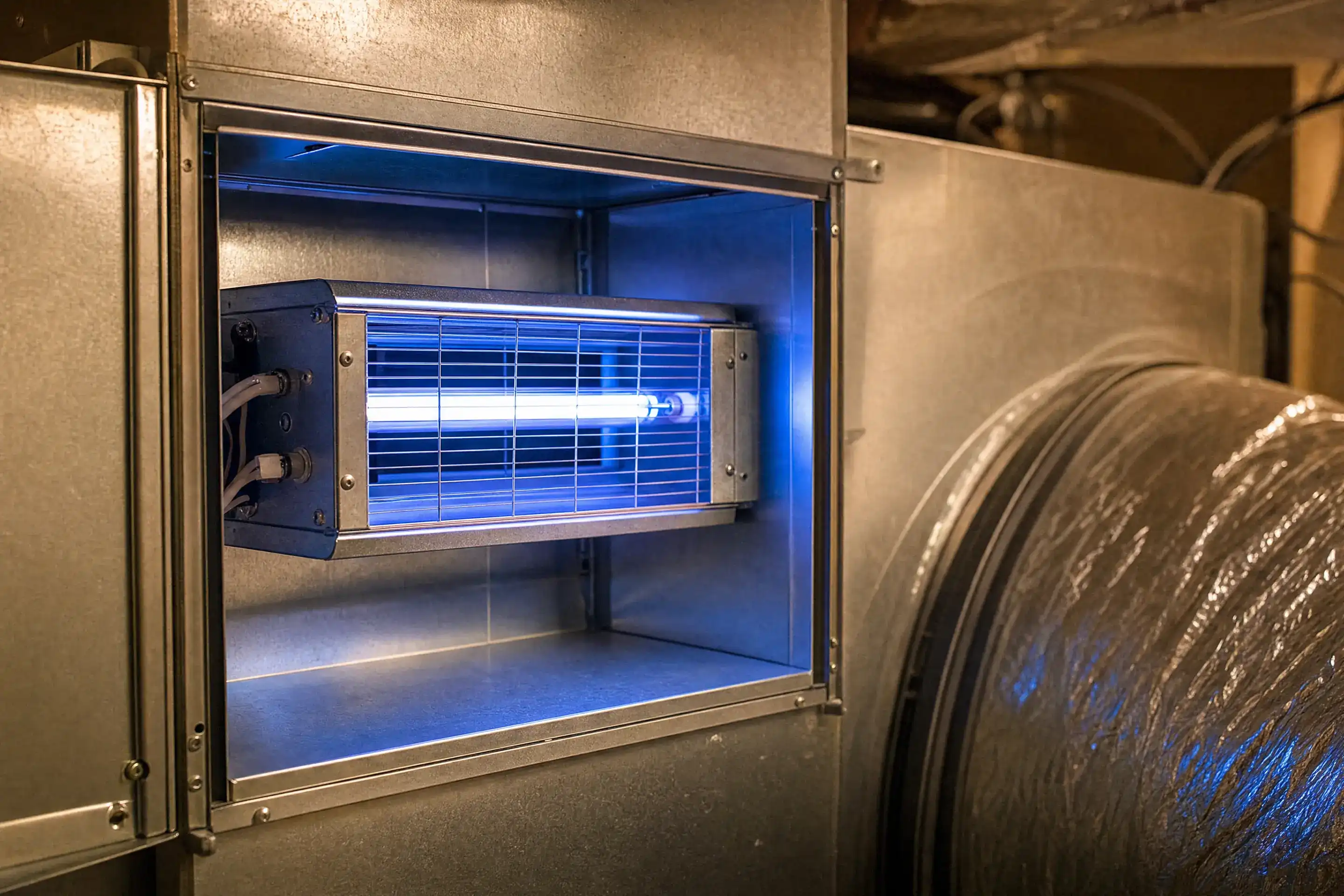 24V UV germicidal light installed inside an HVAC air handler
